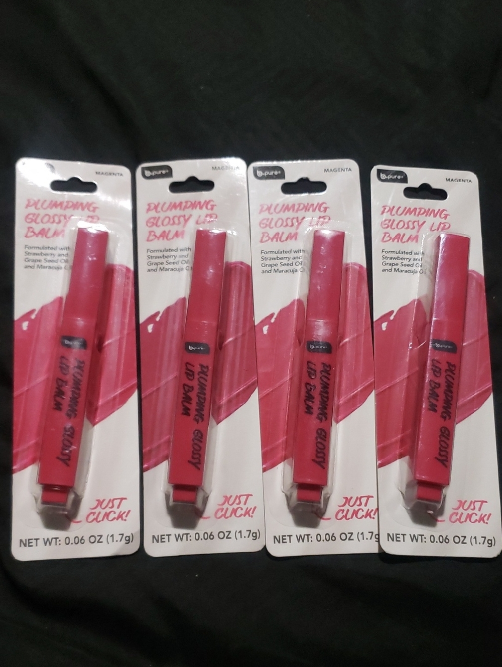B-Pure Plumping Glossy Lip Balm Magenta .06fl Oz New Lot x4